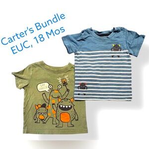 EUC Carter's Blue and Green Short Sleeve Tee Bundle with Cute Monsters (18 mos)